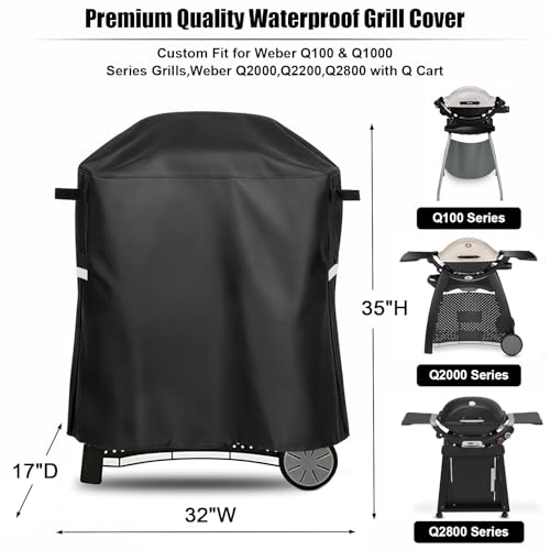 Image of QuliMetal 7113 Grill Cover for Weber Q100 Q120 Q1000 Q1200 Q200 Q220 Q2000 Q2200 Q2400 Q2800N+ Series Gas Grills, Heavy Duty BBQ Gas Grill Cover, 600D