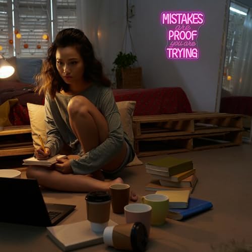 Image of Allball Mistakes Are Proof You Are Trying Neon Sign, Motivational Neon Sign USB Powered LED Dimmable, for Classroom Office Children Room Bedroom Living Room Sign, Graduation Gift(11.8 * 11 In)