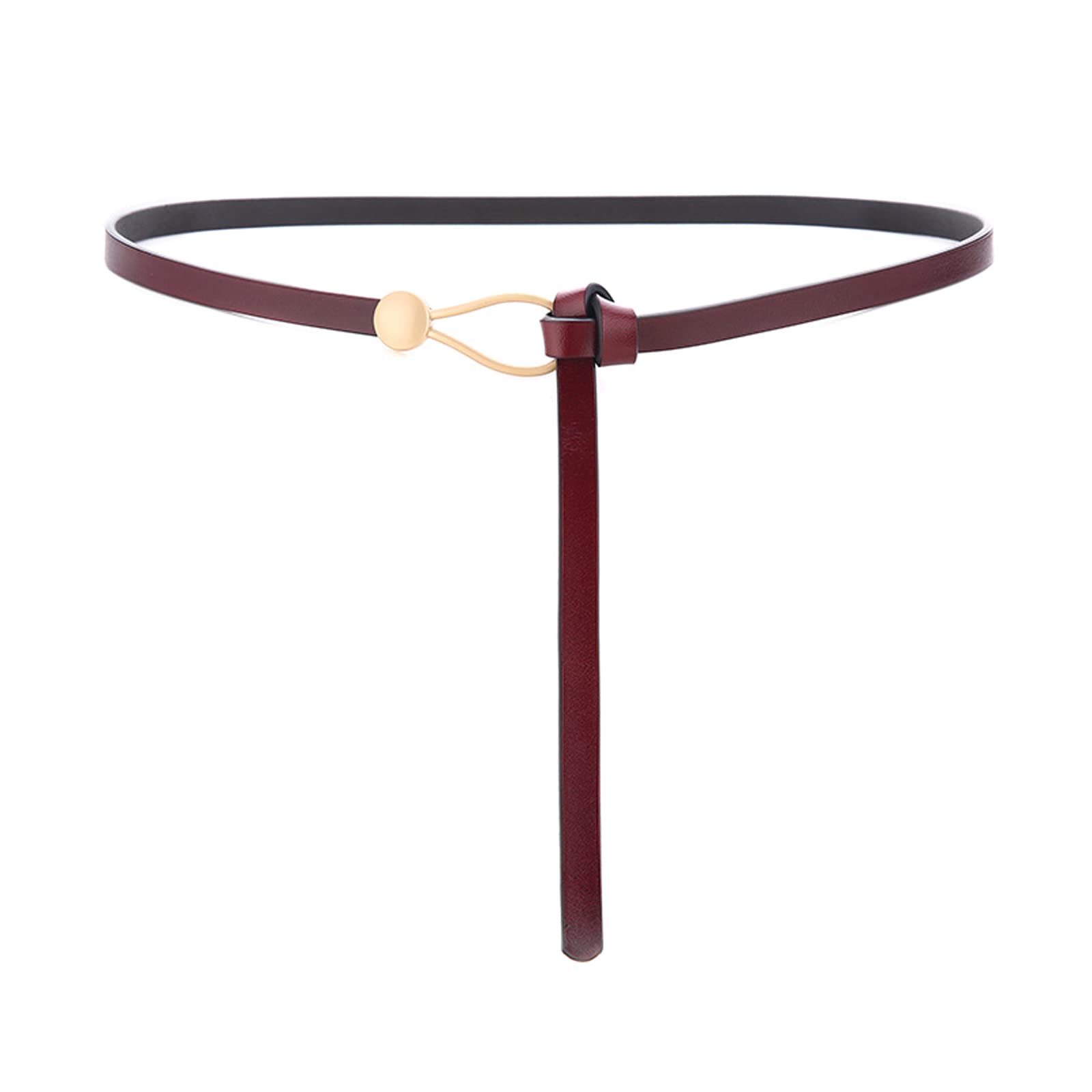 Lumisyne Women's Red Brown Leather Belt Thin Waist Belt Fashion Knotted Buckle Design Cowhide Leather Alloy Buckle Adjustable Waistband Decorative Belt For Suit Dress Overcoat