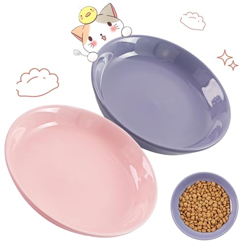Katzennapf Keramik Set, 2 Stück Flacher Futternapf für Katzen und Kätzchen, Anti-Whisker-Fatigue Katzenschüssel zur Schonung der Schnurrhaare,...