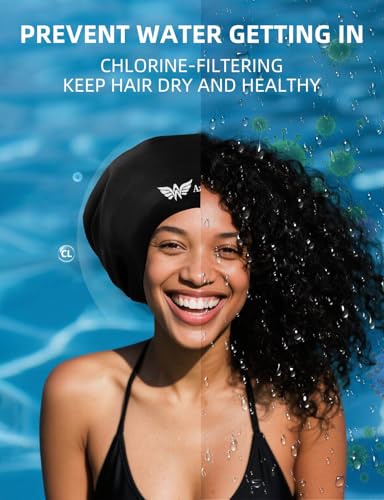 Extra Large Swim Cap for Long Hair and Braids, Swimming Cap for Women Dreadlocks Thick Curly Hair Waterproof Silicone Swim Caps Keep Your Hair Dry — view 2