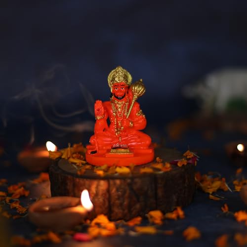 Estatua de Lord Hanuman color naranja 8 cm miniatura 4