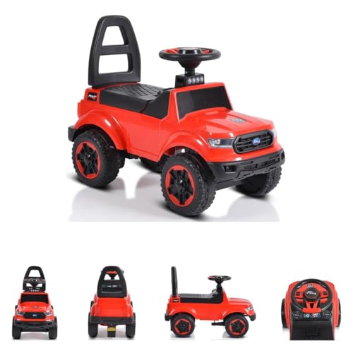 Moni Kinderauto Rutschauto Fancy 901 Musikfunktion Lenkrad Rückenlehne bis 23 kg, Farbe:rot