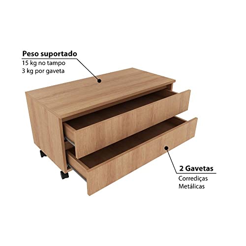 Balcão Gabinete Gaveteiro Multiuso 80 cm 2 Gavetas 4 Rodízios Para Banheiro Marrom Madeira
