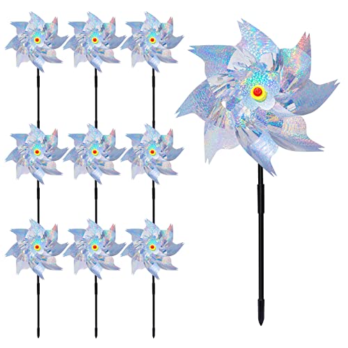 10 Pack Reflective Pinwheels Bird Blinder Sparkly Pin Wheel Scare Birds & Animal Away Wind Spinner Outdoor Yard Garden Patio Farm