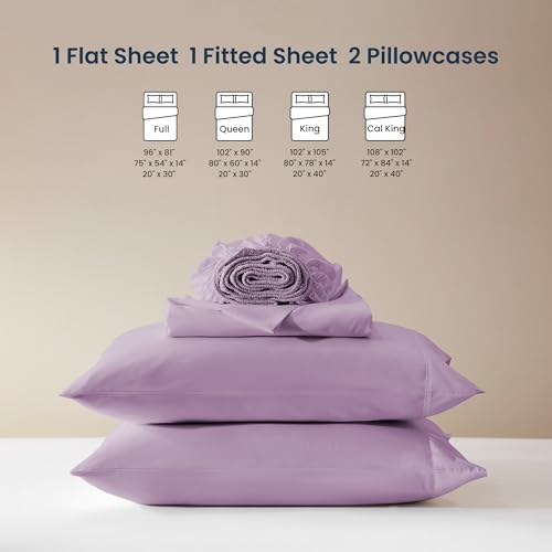 SLEEP ZONE Nanotex Super Soft Cooling King Bed Sheets Set 4 Piece - Easy Care Fitted Flat Sheet & Pillowcase Sets - Wrinkle Free, Fade Resistant, Deep Pocket 16" (Lavender, King)