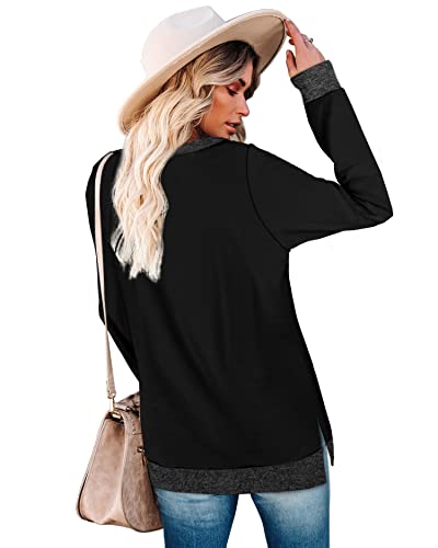 Weeso Long Sweatshirts For Women Pullover Sweaters Tops Round Neck Black Large #TOP3
