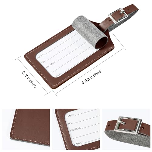 Image of Travelambo Luggage Tags for Suitcases PU Leather Travel Tags Bag Tags Privacy Protection Travel Essentials, Brown, One Size, Classic