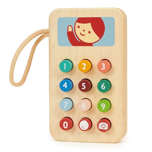 Image of Mentari Toys - Mobile Phone - Solid Wood Phone with Squishy Buttons for Toddlers - Pretend Play Toy - Boost Communication Skills and Language Development - Age 2+