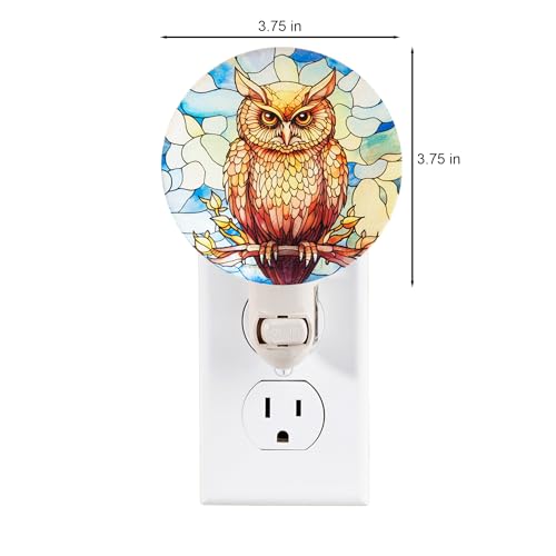 Image of Owl Night Light Vintage Retro Cottage Core Bird Figurine Plug in Wall On /Off Switch Tiffany Stained Glass Style