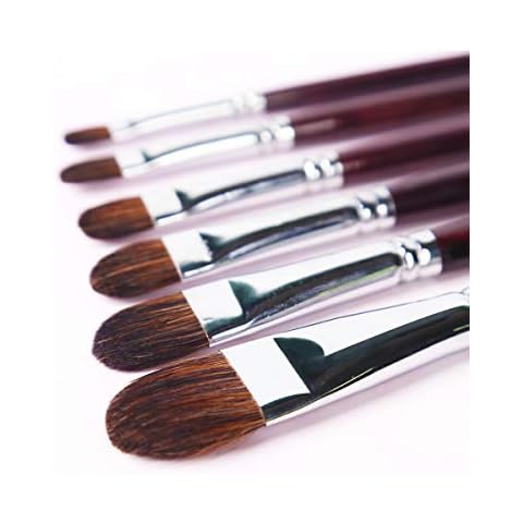 Transon Red Sable Filbert Paint Brushes 6pcs for Watercolor, Acrylic, Oil, Tempera and Gouache Painting Cover