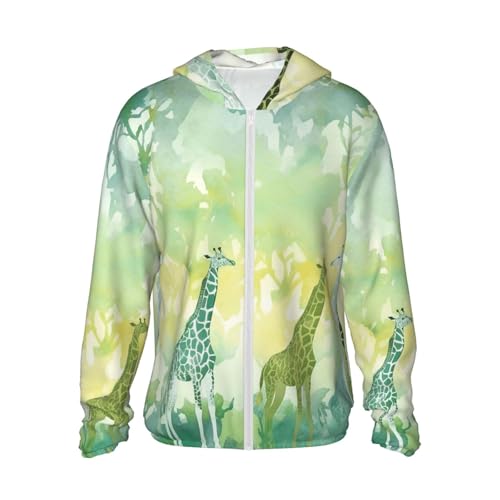 Sun Protection Hoodie Shirt Watercolor Giraffe UPF 50+ Long Sleeve Outdoor Rash Guard for Men Women