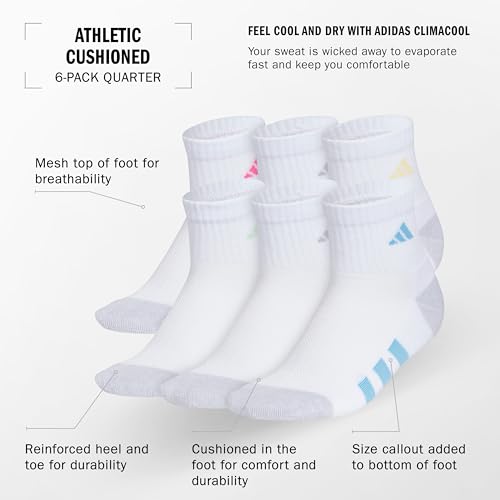 adidas Unisex Kid's Quarter Ankle Socks for Boys and Girls Youth (6-Pack) Athletic Cushioned and Comfortable2