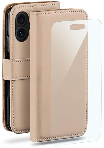 Étui pour Apple iPhone 16 avec film écran étui portefeuille simili cuir taupe moex
