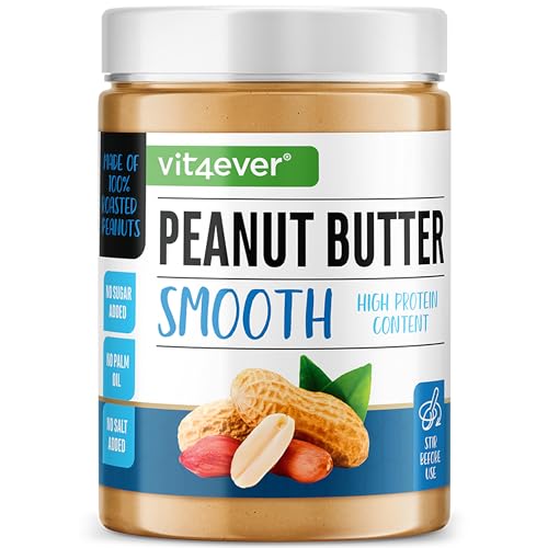 Peanut Butter Smooth - 1kg de Mantequilla de Cacahuete Natural sin Aditivos - Alta en Proteínas - Mantequilla de Cacahuete sin Sal Añadida, Aceite o Grasa de Palma - Vegano