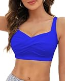 VividHarbor Women's Twist Front Bikini Top V Neck Full Coverage Padded Swimsuit Bathing Suit Tops Only Royal Blue