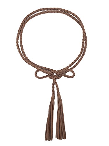 Women Girls Braided Waist Tie Belt/Rope with Tassel Wrap Cloth Belts for Dress Pants