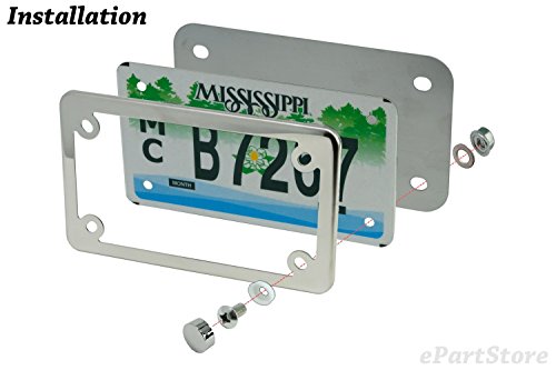 Image of Motorcycle Stainless Steel License Plate Frame + Motorcycle License Backing Plate Set