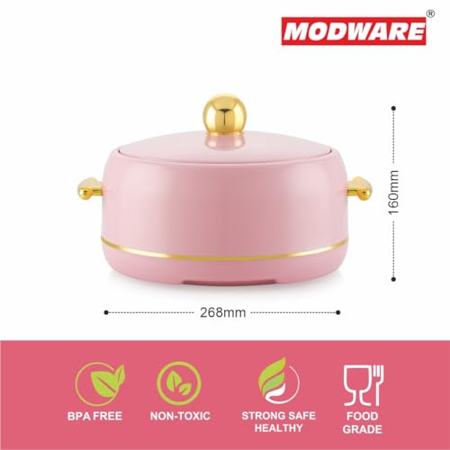 Image of Modware Atlantis Casserole 2000ml Elegant Design Premium Hot Pot, Retains Temperature for Hours, Insulated Inner Steel Casserole for Roti, Hot Box for Home, Chapati Box, Serving Bowl with Lid (Pink)