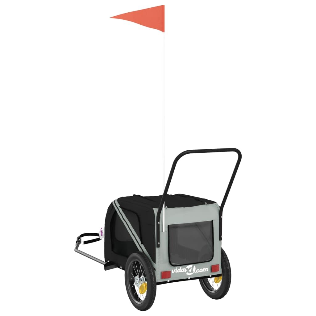 Homgoday Remolque de bicicleta para animales gris y negro Oxford y hierro, mueble carro para perro, carro para bicicleta, carro para perros, transportín perro bicicleta modelo 93888