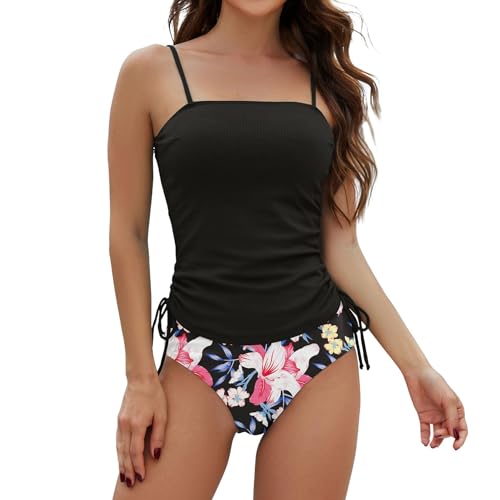 Century Star Two Piece Ribbed Tankini Swimsuits for Women 2025 Tummy Control Bathing Suits Tops with Floret Boyshorts