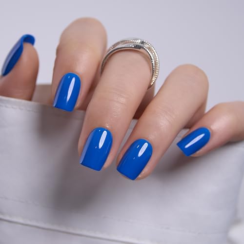 Image of CurvLife Soft Gel Squoval Press-On Nails Short, Reusable Fake Nails with Glue & Adhesive Tabs, 30PCS Salon-Quality Stick-On Nails for At-Home Manicure (Cobalt Rush)
