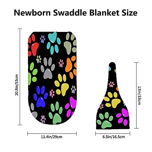 Image of Rainbow Dog Paw Newborn Swaddle Blankets Beanie Hat Sets,Newborn Receiving Blanket for Boy Girl,Swaddle Sack Shower Infant Gift, One Size