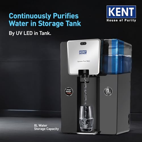 Image of KENT Supreme Plus Neo RO Water Purifier |1 Year Warranty | RO+UF+UV+Alk+Cu+TDS Control+UV In-Tank | Alkaline Water with goodness of Copper | 8L | 20L /Hr | Ideal For Borewell /Tanker /Municipal Water