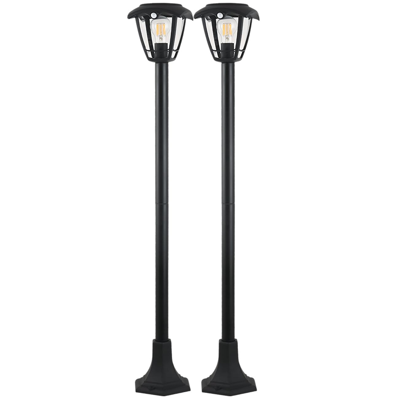 ideoon 2er-Set Solar-LED-Gartenlaterne mit PIR Bewegungssensor 90° & 6m Reichweite, IP44 Wasserfest, E27 Filament Lampe, 3 Modi, 111,5 cm, Aussenleuchte