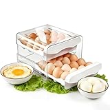 Design double étage transparent : Boite a oeufs fabriquée en plastique PP/PET résistant, cette boîte à oeufs transparente vous permet de vérifier d‘un coup d‘œil le nombre d‘oeufs restants sans ouvrir le tiroir, facilitant la gestion des stocks.