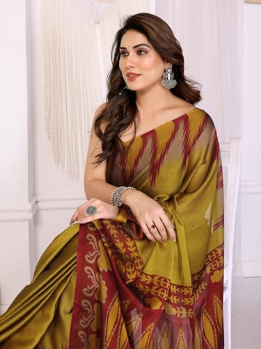 Image of SUPERLAXMI Women's Chiffon Floral Printed Saree with Blouse Piece