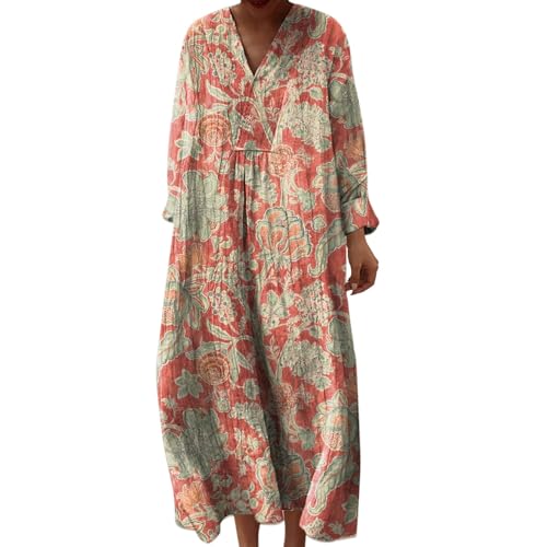 Generic Vestidos de verano para mujer, cómodos y elegantes, vestidos casuales para mujer, relajados y elegantes, estilo imperio, casual, cuello en V, plisados, para vacaciones de verano, salidas a la
