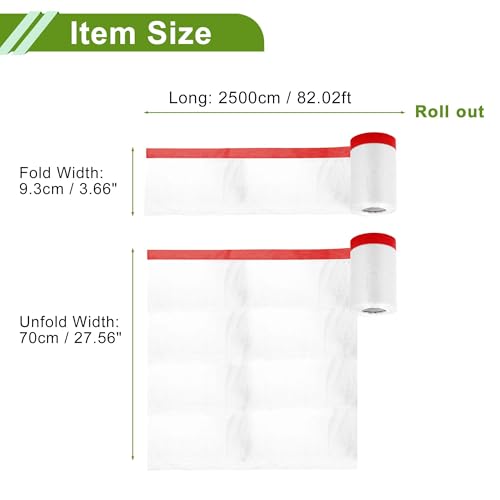 Image of Pre-Taped Masking Film Plastic Cover PE Film Masking Paper 1 Pc 2000x70cm / 65.62ftx27.56 inch White Red