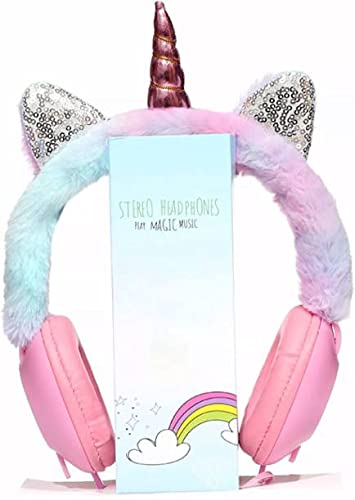 Shyam Creation Pink Colourful Wired Adjustable Headphone Handband Stereo Sound for Girls Unicorn Head Phone (3mm Jack)