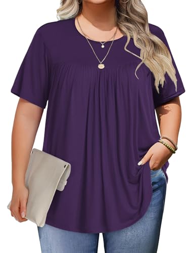 IN'VOLAND Womens Plus Size Tops Short Sleeve Tunic Crew Neck Shirts Summer Casual Loose Blouse 1X-5X