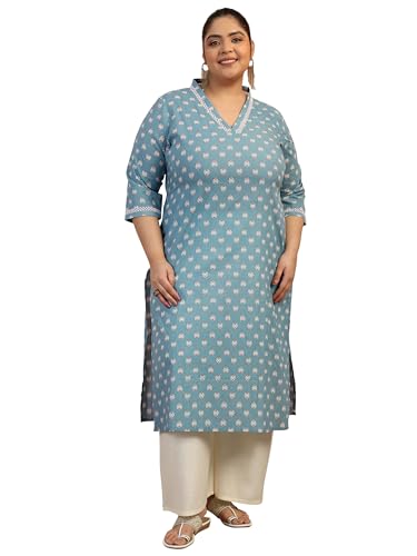 Image of Plus Size Printed Cotton Straight Kurta | Ethnic Wear