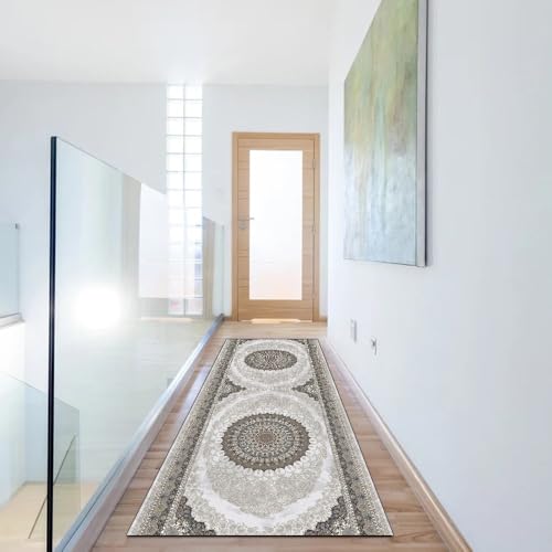 Alfombra de pasillo gris vintage antideslizante lavable de 100x100 cm para el dormitorio de casa 6
