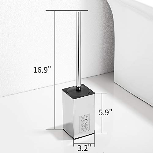 Image of Freestanding Toilet Brush Holder for bathrooms 304 Stainless Steel Toilet Brush Stand Square Storage and Organization Rust Resistant 17-inch high Polished Chrome Finished