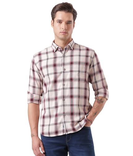 Image of TURMS Men's Casual Checks Shirts, Odor Control, Moisture Wicking, Button Down Collar, Cool Tech Cotton Fabric, Tailored Fit, Full Sleeve