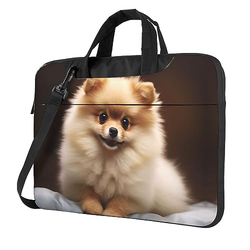 Sac pour ordinateur portable à imprimé poméranien grande capacité à bandoulière