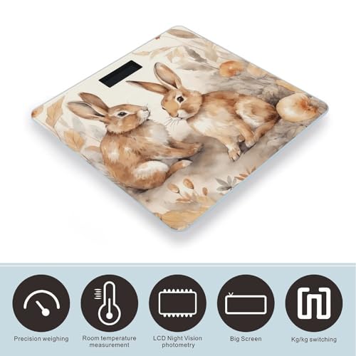 Báscula digital de baño con patrón de conejo y vidrio templado miniatura 3