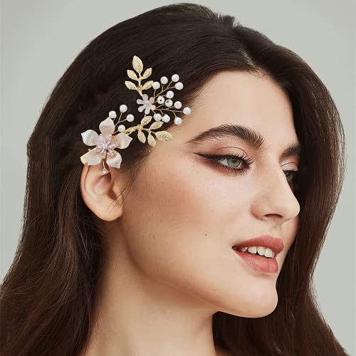 Shining Pearl Bridal Hair Clip - Gold Fascinators for Weddings Wedding Hair Accessories for Women Girls, Golden B