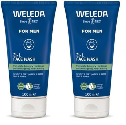 WELEDA Bio FOR MEN 2in1 Face Wash – erfrischendes Naturkosmetik Männer Gesichtsreinigung/Bartpflege Waschgel mit Weidenrinde & Süßholzwurzel. Herren Reinigungsgel für Gesicht & Bart (vegan / 100ml)