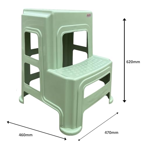Image of SKYGLAMOUR Supreme Plastic Multi-Purpose Step Stool for Kitchen and Office Use with Weight Bearing Capacity of 150 Kg | 2 Step Stool for Home |Color: Frosty Green; Set of 1