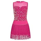 Latin Hip Hop Jazz Dance Leotards for Girls Sequin Dance Outfit Dress Kids Sparkle Velvet Fringe Bodysuit...