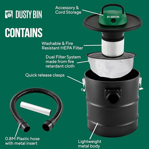 Dusty Bin DB16 Ash Vacuum Cleaner - Corded Hot Ash Vac for Fireplace, Outdoor BBQ Cleaner, Stove, Workshop, Log Burner or Chimney - HEPA Dual Filtration System, 20L Capacity Cylinder 7 Dusty Bin DB16 Ash Vacuum Cleaner - Corded Hot Ash Vac for Fireplace, Outdoor BBQ Cleaner, Stove, Workshop, Log Burner or Chimney - HEPA Dual Filtration System, 20L Capacity Cylinder - Image 7