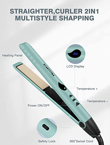 Hair Straightener Flat Iron, Portable Hair Straightener And Curler 2 In 1, Instant Heating, Adjustable Temp For All Type Hair, Professional Straightener Iron, Pouch & Glove Included, Green #TOP1