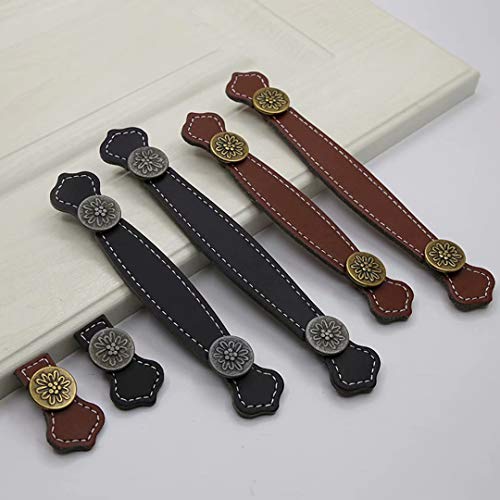 Boutons de Porte en Cuir Marron et Finition Vintage Bronze