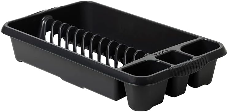 JMS we create smile Plastic Dish Drainer Plate Cutlery Rack Plastic Kitchen Sink Holder Stand (Midnight Black, Large)