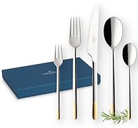 Villeroy & Boch - Ella Partially Gold-Plated Cutlery Set 30 Pieces Stainless Steel, Dishwasher Safe, Cutlery Set for 6 People, Tableware, Dinnerware, Stainless Steel